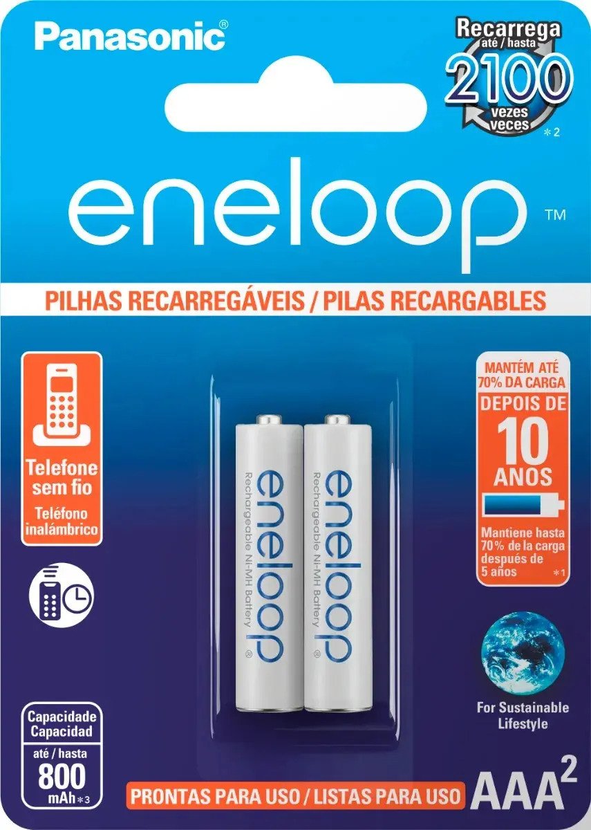 Pilha Recarregável Panasonic Eneloop AAA - ct c/02 unidades