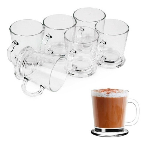 Juego De Tazas Jarro Pocillo Mug Vidrio Cafe 180 Ml- X6 Uni.