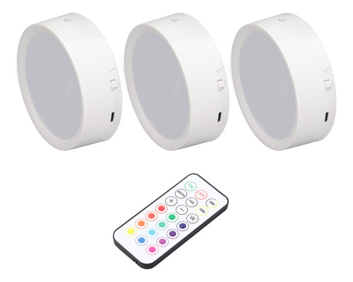 3 Unidades De Luz Led Tipo Disco, 4 Colores, Regulable, Con