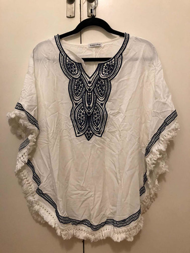 Blusa Poncho Bordada Mujer Talle S Impecable