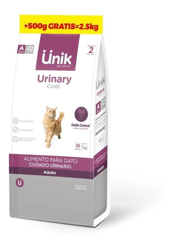 Unik Urinary Care Gato Urinario Medicado 2kg + 500gr Gratis