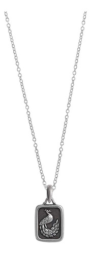 Collar De Talismán Rectangular De Pavo Real De Plata De Ley