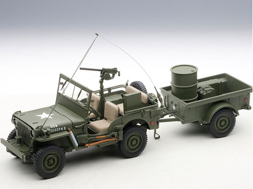 Autoart 1/18 Jeep Willys Con Trailer & Accesorios (army) '43