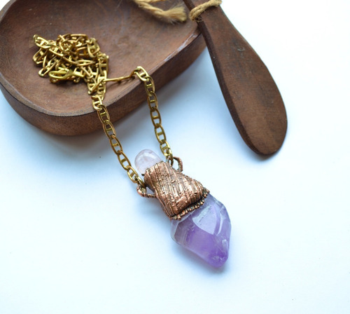 Imagen 4 de 6 de Colgante Amuleto Piedra Natural, Cuarzo Rosa, Amatista, Cod1