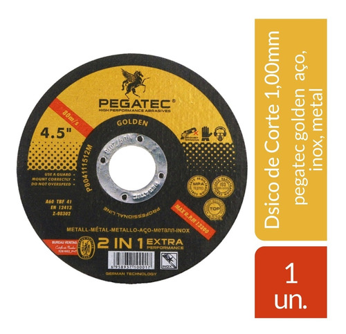 Disco De Corte Ferro Inox Pegatec 4 1/2 X 1,0mm - 1 Unid.