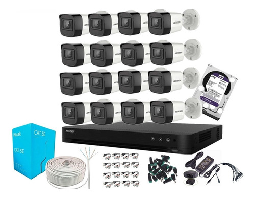 Cctv Kit Pro Inst Hikvision Dvr 16ch + 16 Cam 2mp Lite + 4tb