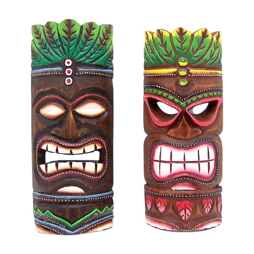 Máscaras Tiki De Madera Estilo Hawaiano Hechas Mano, D...