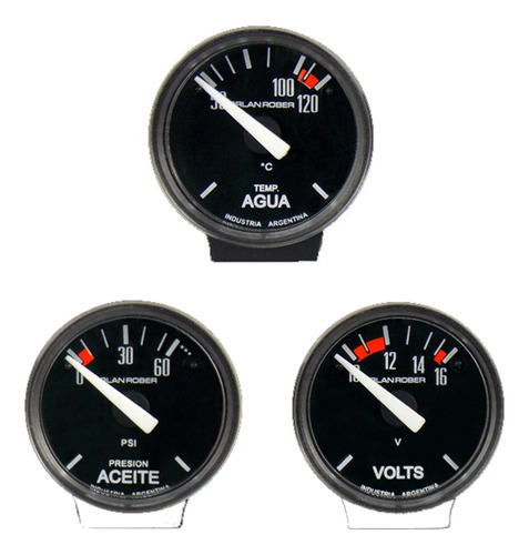 3 Relojes Orlan Rober 40mm Electricos 12v Agua Aceite Voltimetro