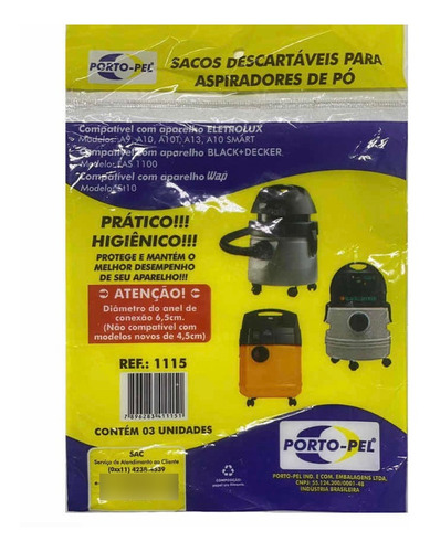 Saco Descartável Aspirador De Pó Electrolux Wap - 3 Unidades