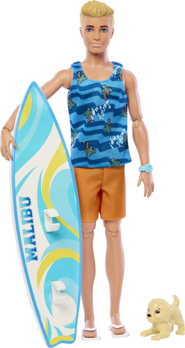 Muñeca Ken Con Tabla De Surf, Barbie Rubia Articulada Ken Be