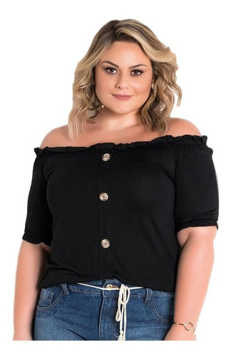 Blusa Ciganinha Com Botões Plus Size Tamanho Grande Feminina