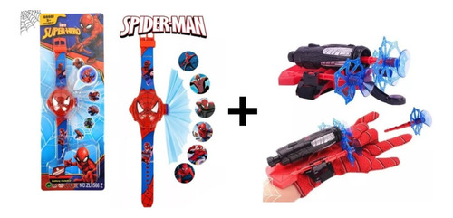 Kit Luva Homem Aranha Lança Teia + Relógio Projetor Presente