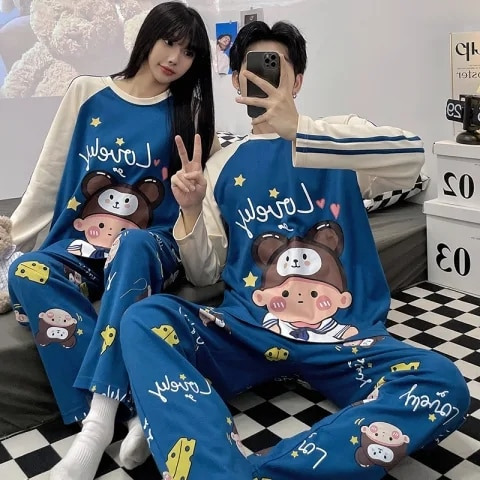 A Conjunto De Pijama De Algodón Para Parejas Ropa De Dormir