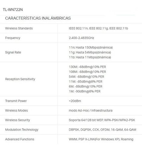 Adaptador Wifi Usb Tp Link Tl Wn722n 150 Mbps Con Antena