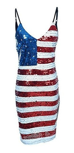 Vestido De Lentejuelas Patrióticas De La Bandera Americana S