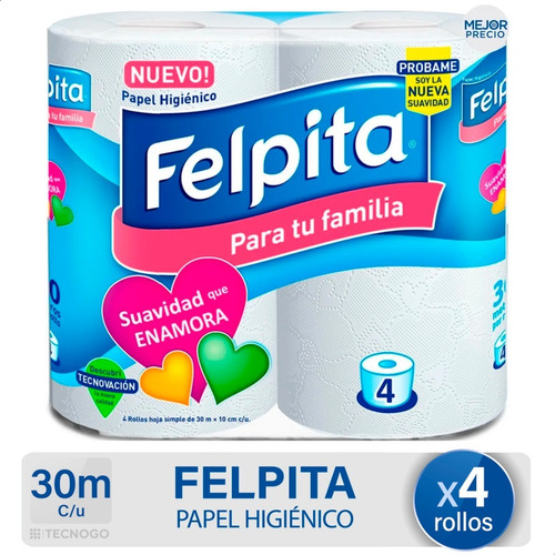 Papel Higienico Felpita Suavidad Hola Simple X4 Rollos 30mts