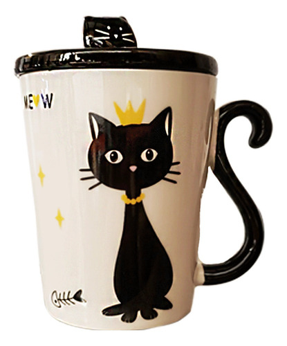 Taza Japonesa Gato Black Con Tapa Y Cuchara, Sm, 1 Pz