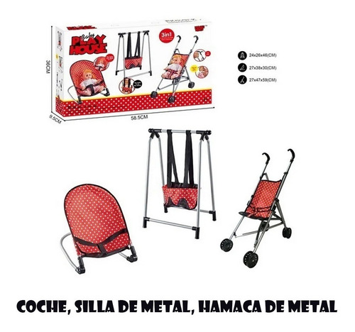 Imagen 2 de 4 de Coche Silla Hamaca Para Bebe Grande 3 En 1 Calidad Premium