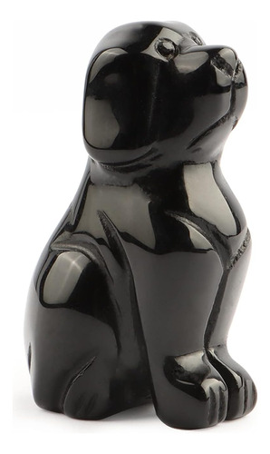 Estatua De Perro De Obsidiana Negra De 2 Pulgadas, Piedra Pr