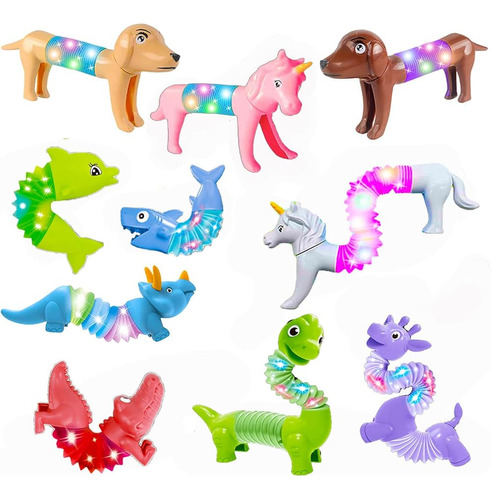 ~? Pop Tubes Animal Fidget Toys Con Luz Led, Paquete De 10 T