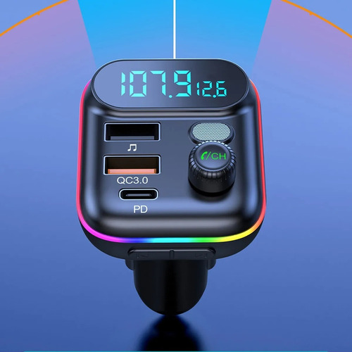 Transmisor Fm 51 Bt 5.0 Rainbow Led Carpetas Qc3.0a Microfon