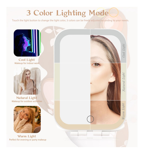 Espejo De Maquillaje Portátil Aumento 10x Con Luz Recargable Color Del Marco