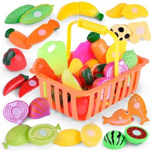 kit De Comidinha De Brinquedo Infantil Com Velcro Para Cortar Frutas e  Legumes, Jogo De Educativo Alimentos Reutilizáveis Cozinha