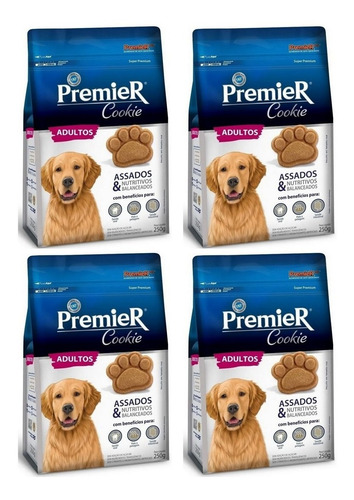 Kit 4un. Biscoito Cookie P/ Cães Adultos 250g Premier