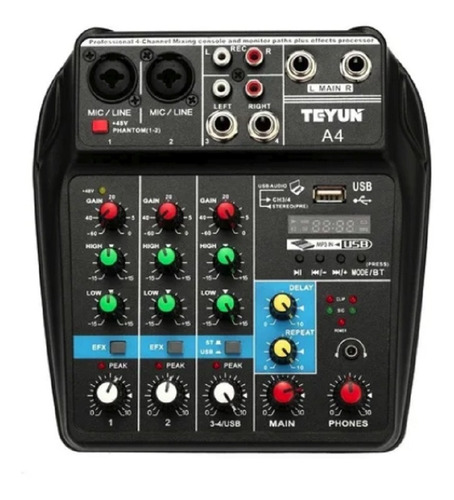 Consola Interfaz Audio Mixer 4 Canales Tu04  Usb Bluetooth