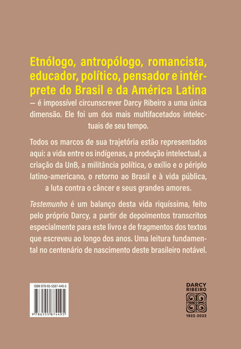 Testemunho: Darcy Ribeiro por ele mesmo, de Ribeiro, Darcy. Editorial Editora Record Ltda., capa mole em português, 2022