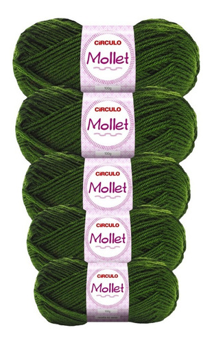 Lã Mollet 100g Crochê / Tricô - Círculo - 5 Novelos Cor 0447 - Militar