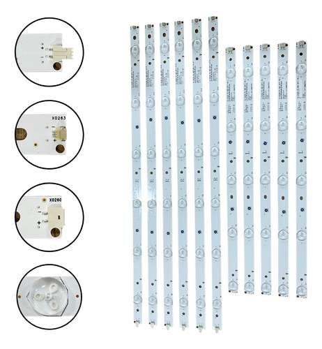 Kit 12 Barra De Led Compatível 48pfg5000 48pfg5100 Le48d1452