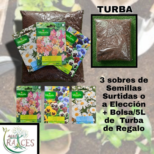 3 Sobres De Semilla Surtidas + Bolsa/5l De Turba De Regalo