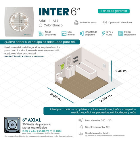 Imagen 4 de 7 de Extractor De Aire Inter 6 Pulgadas Blanco Masterfan