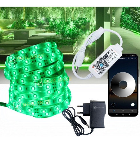 Fita Led Verde 3528 5m Ip65 + Fonte + Controle Wifi App Celular Alexa Tensão De Operação 12v 110v/220v