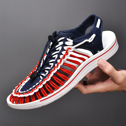 Sandalias De Playa Tejidas Para Hombre, Zapatos Casuales De