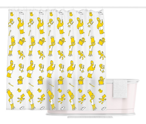 Imagen 1 de 4 de Cortina De Baño Los Simpson Con Ganchos Simpson