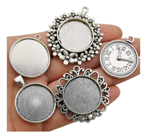 20 Piezas De Ajuste Mixto De 25 Mm, Bandejas Colgantes De En Plata Antigua 25 Mm.