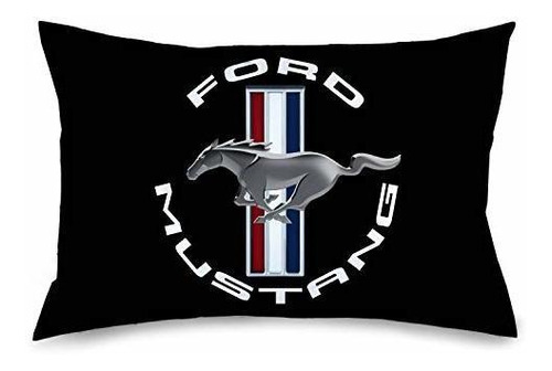 Funda De Almohada Ford Mustang Tri Bar Logo Negro Blanco Pla