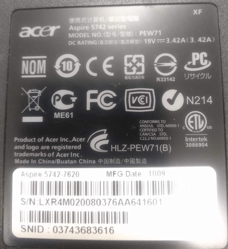 Notebook Acer Aspire 5742 4gb Ram Intel Core I3