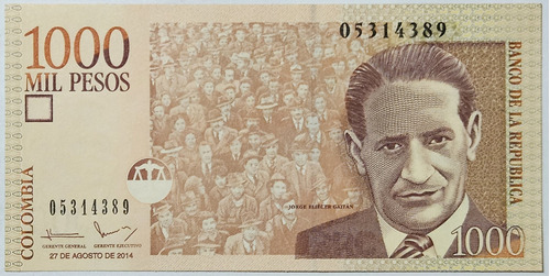 Billete 1000 Pesos 27/ago/2014 Colombia Unc