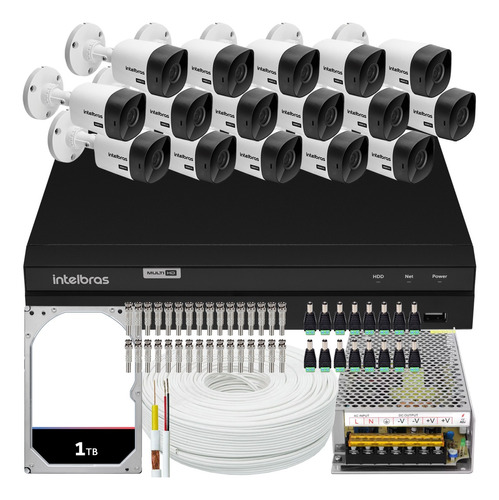 Kit Intelbras 16 Câmeras Vhc 1120 20m Dvr De 16 Canais 1 Tb