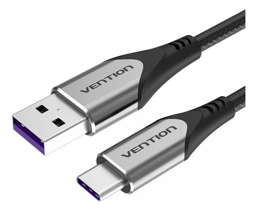 Cable USB Vention - USB a USB C - Carga rapida 5A - 3 Metros -Trenzado Reforzado - Negro - Cargador y datos 480 Mbps - Para PC / Notebook / Macbook / Celular / Tablet / Auriculares - COFHI