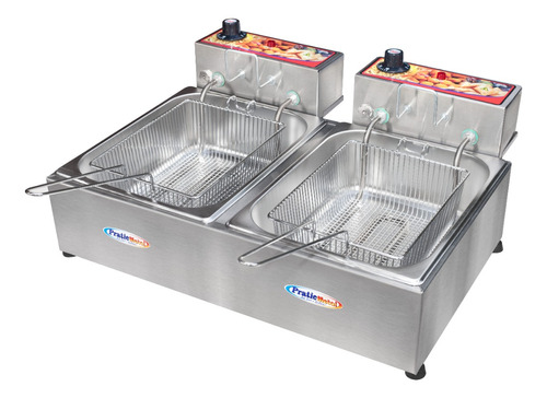 Fritadeira Elétrica 2 Cubas 10l C/ Cesto P/ Fritura - Pratic Cor Inox 110v