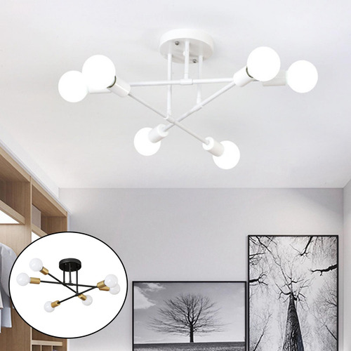 Lámpara De Techo De Hierro Con 6 Candelabros Negro Dorado