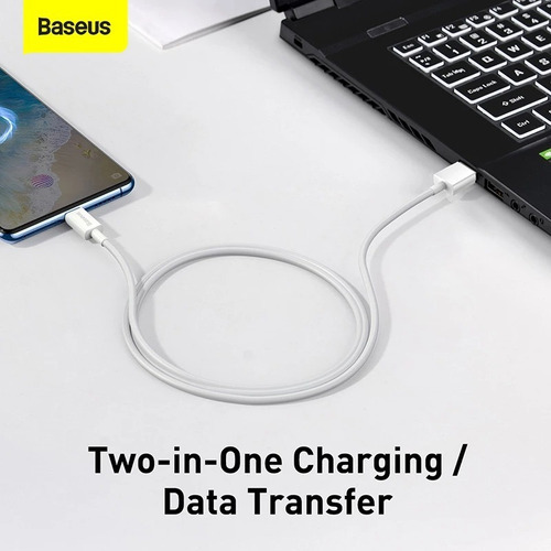Cabo Usb To Micro-usb Baseus 2.4a 1m Para Samsung Xiaomi Cor Branco