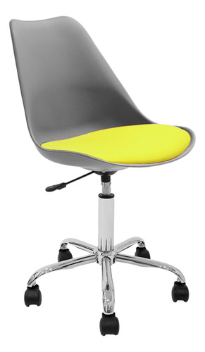 Silla Oficina Escritorio Operativa Pc Tulip Newmo Color Gris Asiento Amarillo