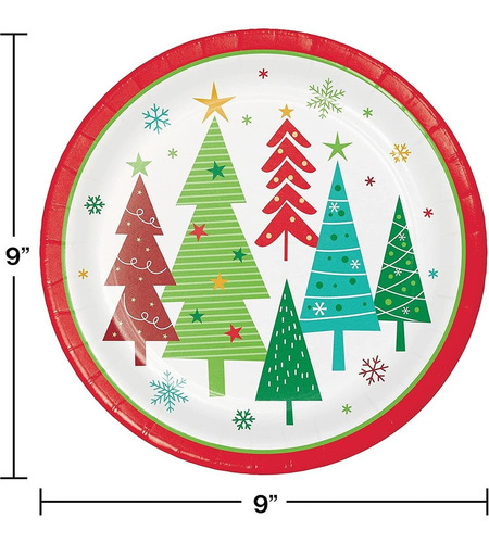 Platos De Cena Redondos Coloridos Árboles De Navidad, 9 | Mu