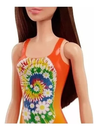 Muñeca Barbie Beach Doll Traje de baño naranja oriental Hdc49 Mattel