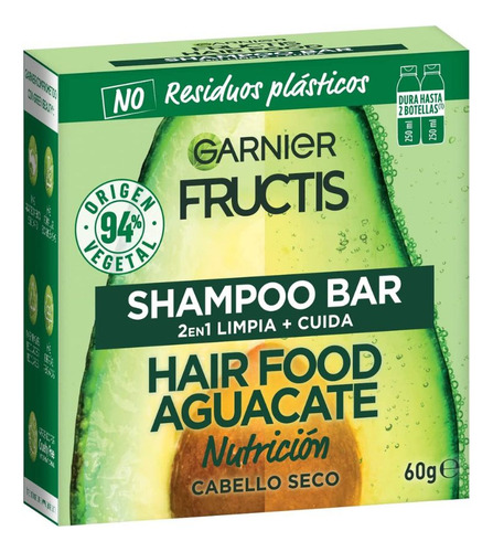 Garnier Fructis Shampoo En Barra 2 En 1 Aguacate 60 Gr